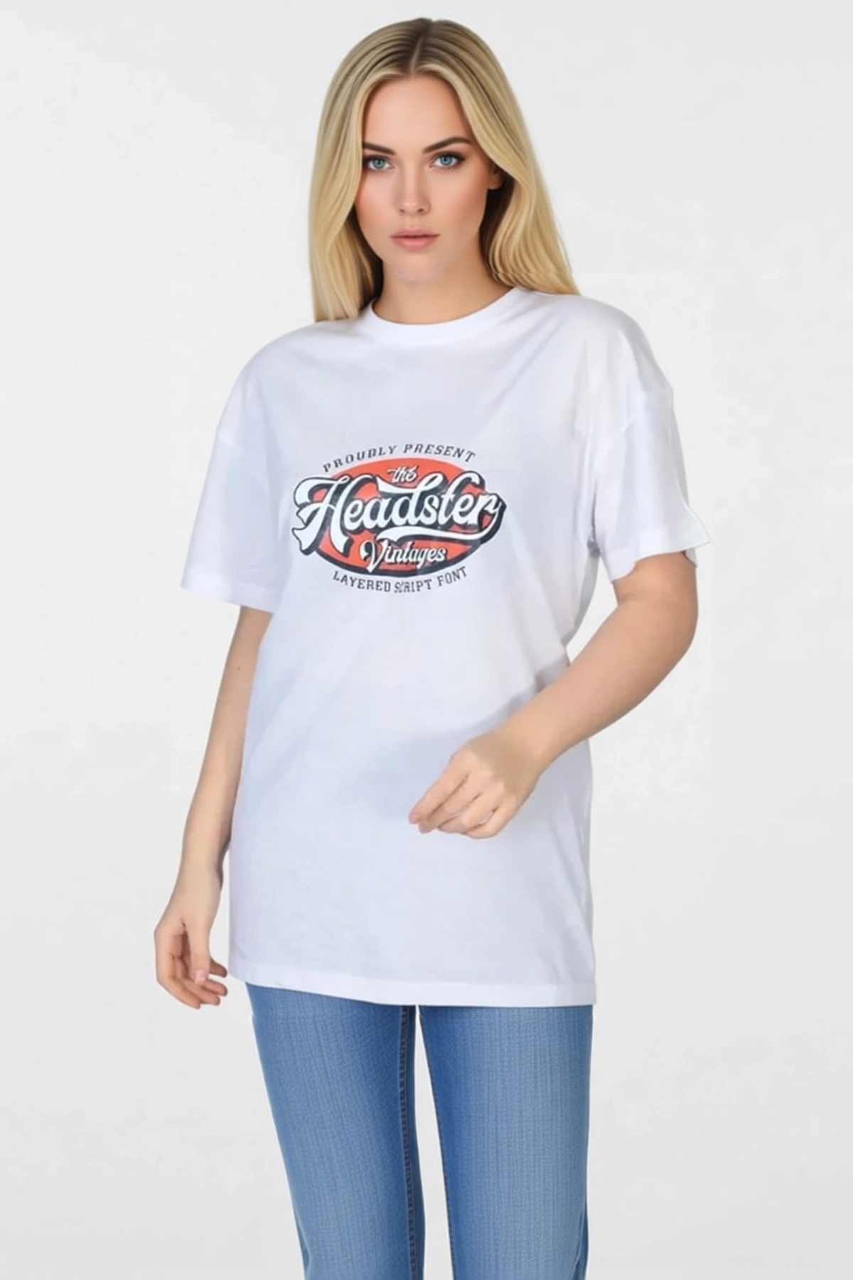 Kadın Bisiklet Yaka Oversize Kısa Kollu Düşük Omuz Vintage Yazı Baskılı Rahat Günlük Tişört Modern