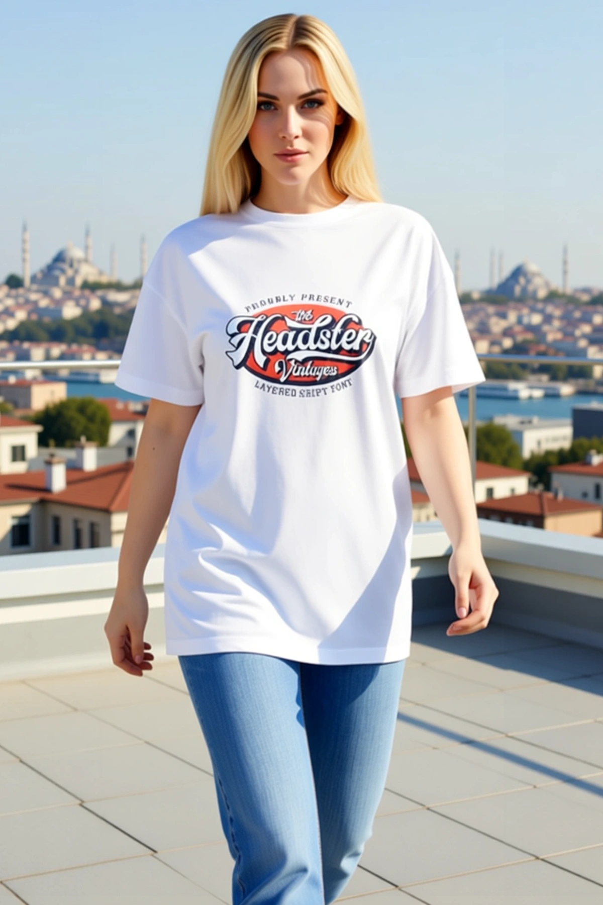 Kadın Bisiklet Yaka Oversize Kısa Kollu Düşük Omuz Vintage Yazı Baskılı Rahat Günlük Tişört Modern