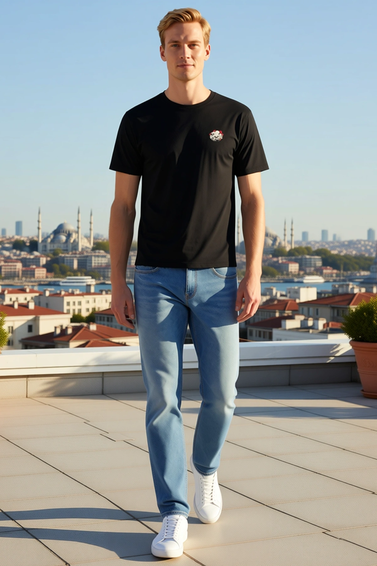 Erkek Bisiklet Yaka Oversize Kafatası Gül Baskılı Kısa Kollu Düşük Omuz Rahat Kesim Günlük Tişört