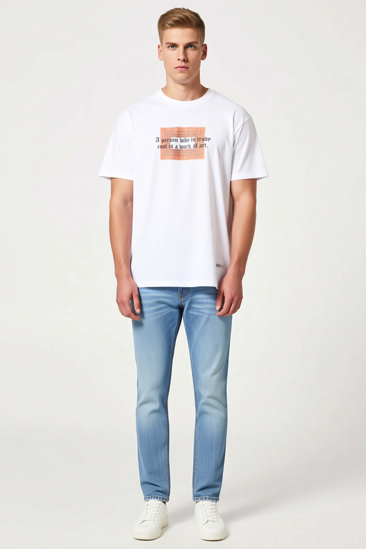 Erkek Kısa Kollu Bisiklet Yaka Oversize Tişört Göğsü Motif Desenli Yazılı Baskı Modern Kesim Rahat
