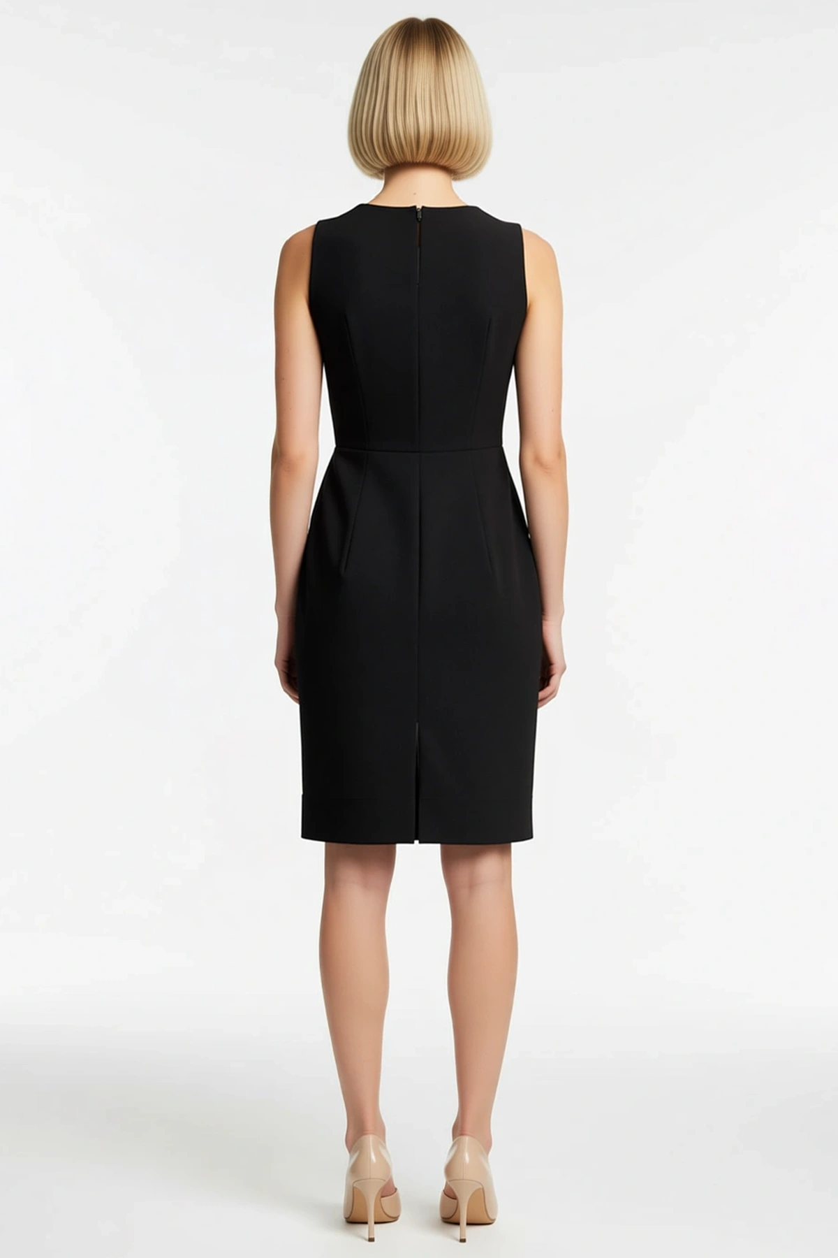 Kadın V Yakalı Önden Düğme Detaylı Beli Lastikli Keten Kısa Elbise Kolsuz Diz Üstü Günlük Rahat Form