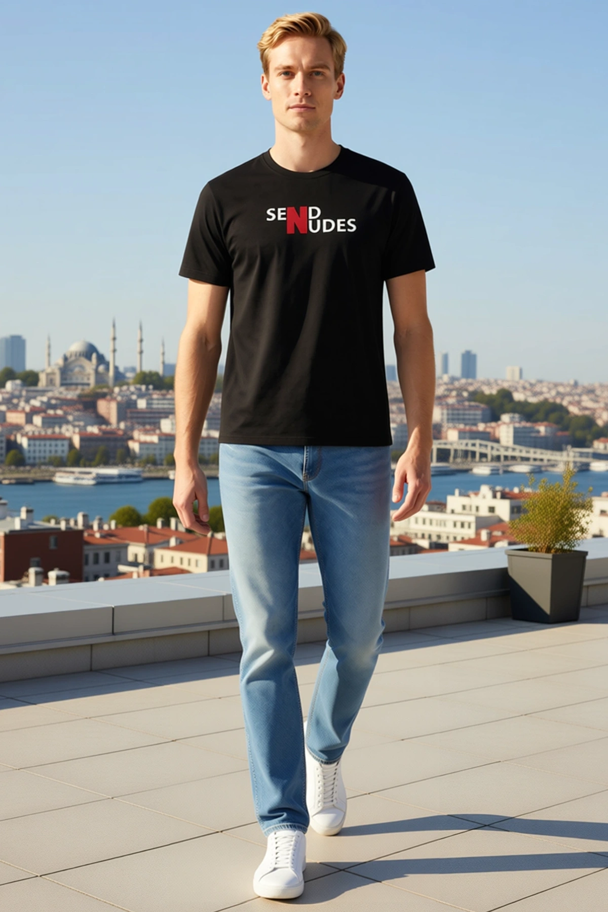 Erkek Bisiklet Yaka Double Oversize Yazı Baskılı Kısa Kollu Bol Kesim Günlük Tişört Sokak Stili
