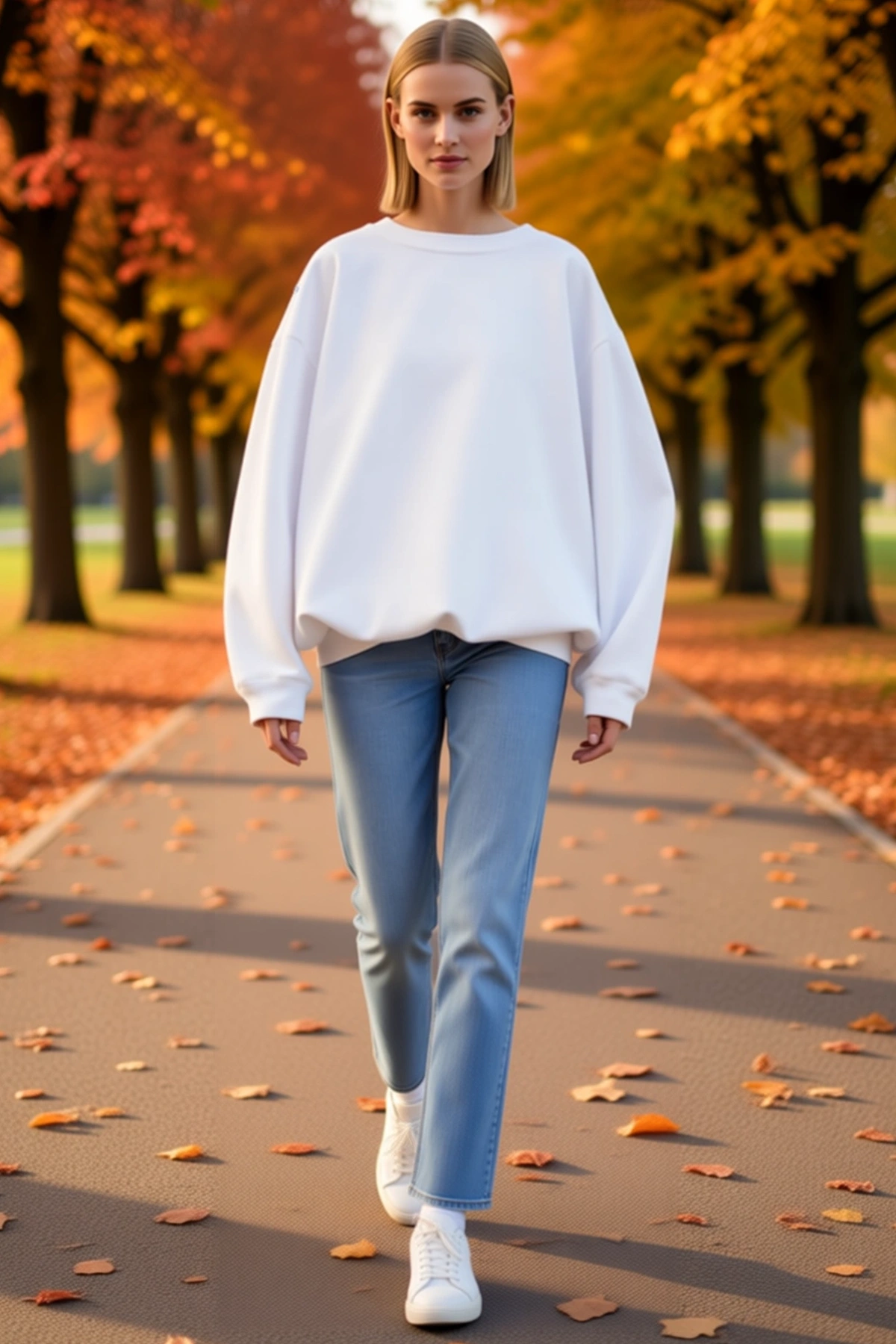 Kadın Bisiklet Yaka Üç İplik Basic Sweatshirt Salaş Düşük Omuz Uzun Kollu Rahat Kesim Yumuşak Günlük