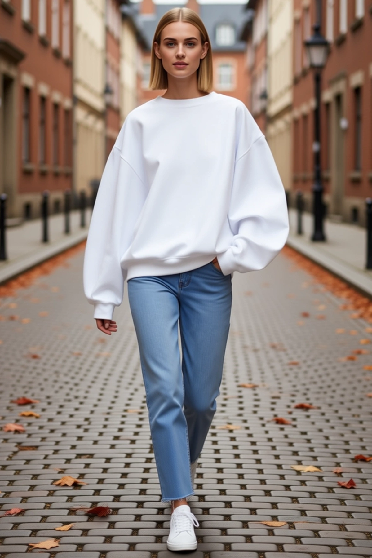 Kadın Bisiklet Yaka Üç İplik Basic Sweatshirt Salaş Düşük Omuz Uzun Kollu Rahat Kesim Yumuşak Günlük
