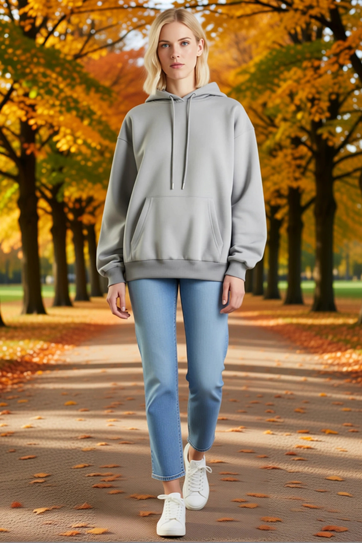 Kadın Kapüşonlu Pamuklu Üç İplik Unisex Sweatshirt Kanguru Cepli Bağcıklı Rahat Kalıp Sade Günlük