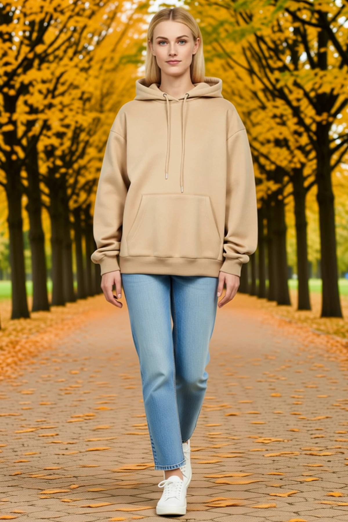 Kadın Kapüşonlu Pamuklu Üç İplik Unisex Sweatshirt Bağcıklı Kanguru Cepli Ribanalı Kalıp Günlük