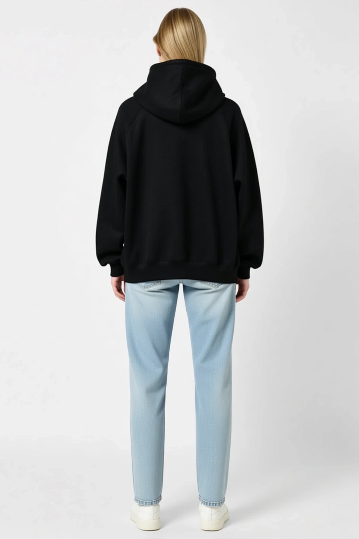 Kadın Kapüşonlu Pamuklu Üç İplik Unisex Sweatshirt Reglan Kollu Ribanalı Geniş Kalıp Rahat Günlük