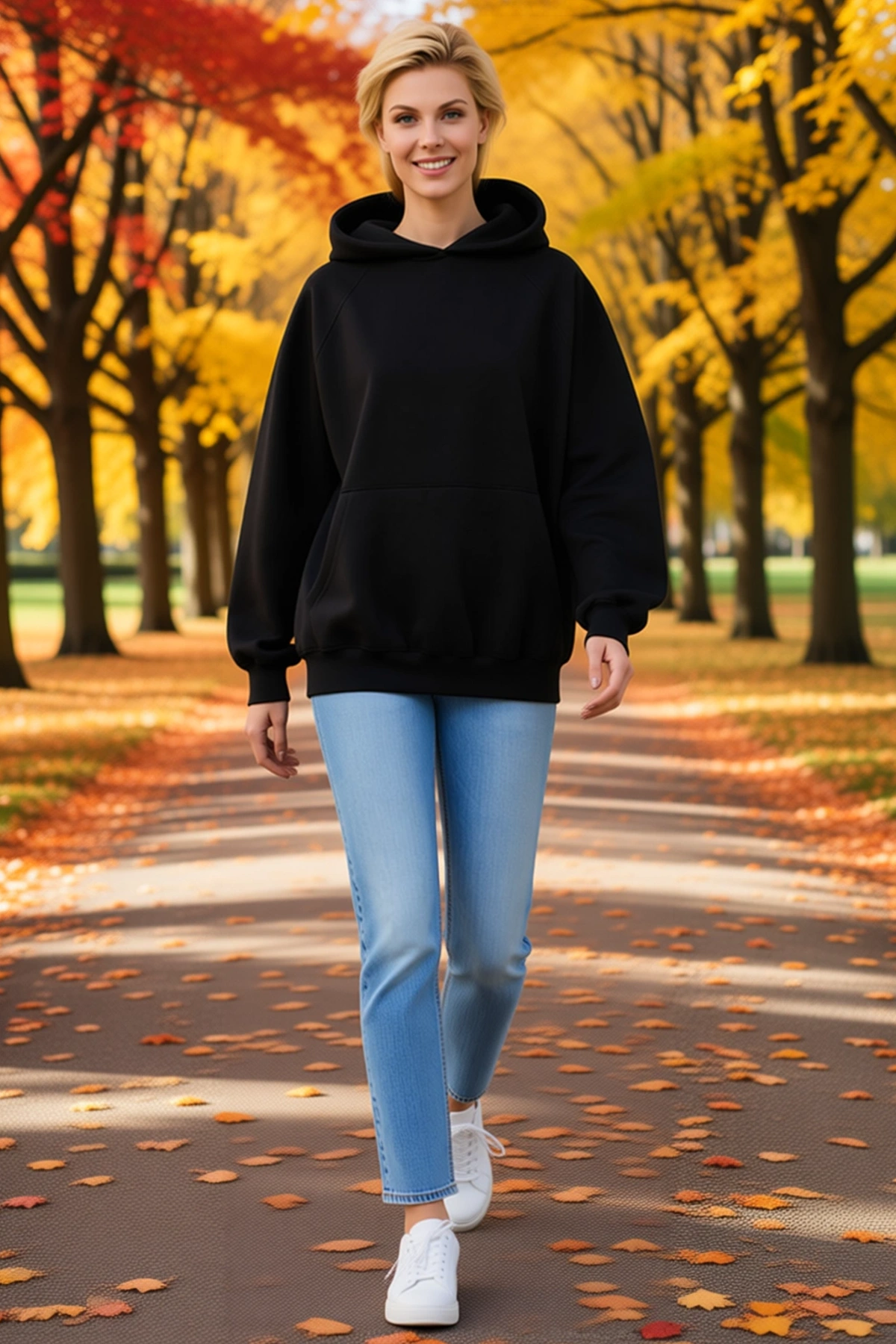 Kadın Kapüşonlu Pamuklu Üç İplik Unisex Sweatshirt Reglan Kollu Ribanalı Geniş Kalıp Rahat Günlük