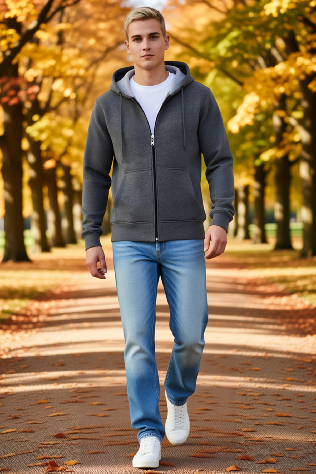 Erkek Tam Fermuarlı Kapüşonlu Unisex Sweatshirt Kanguru Cepli Bağcıklı Ribanalı Uzun Kollu Günlük