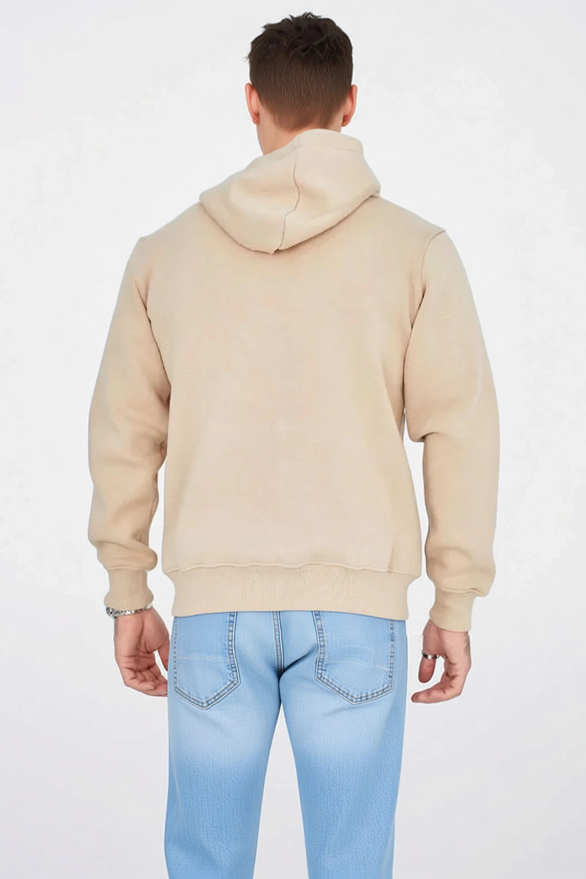 Erkek Tam Fermuarlı Kapüşonlu Unisex Sweatshirt Bağcıklı Cepli Ribanalı Uzun Kollu Dolgun Kalıp