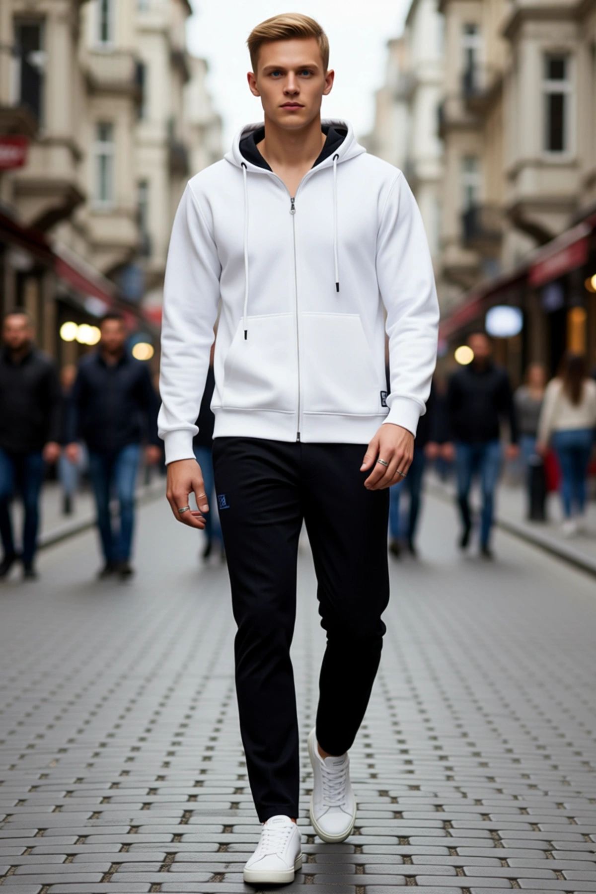 Erkek Tam Fermuarlı Kapüşonlu Unisex Sweatshirt Çift Cepli Bağcıklı Ribanalı Uzun Kollu Sezonluk