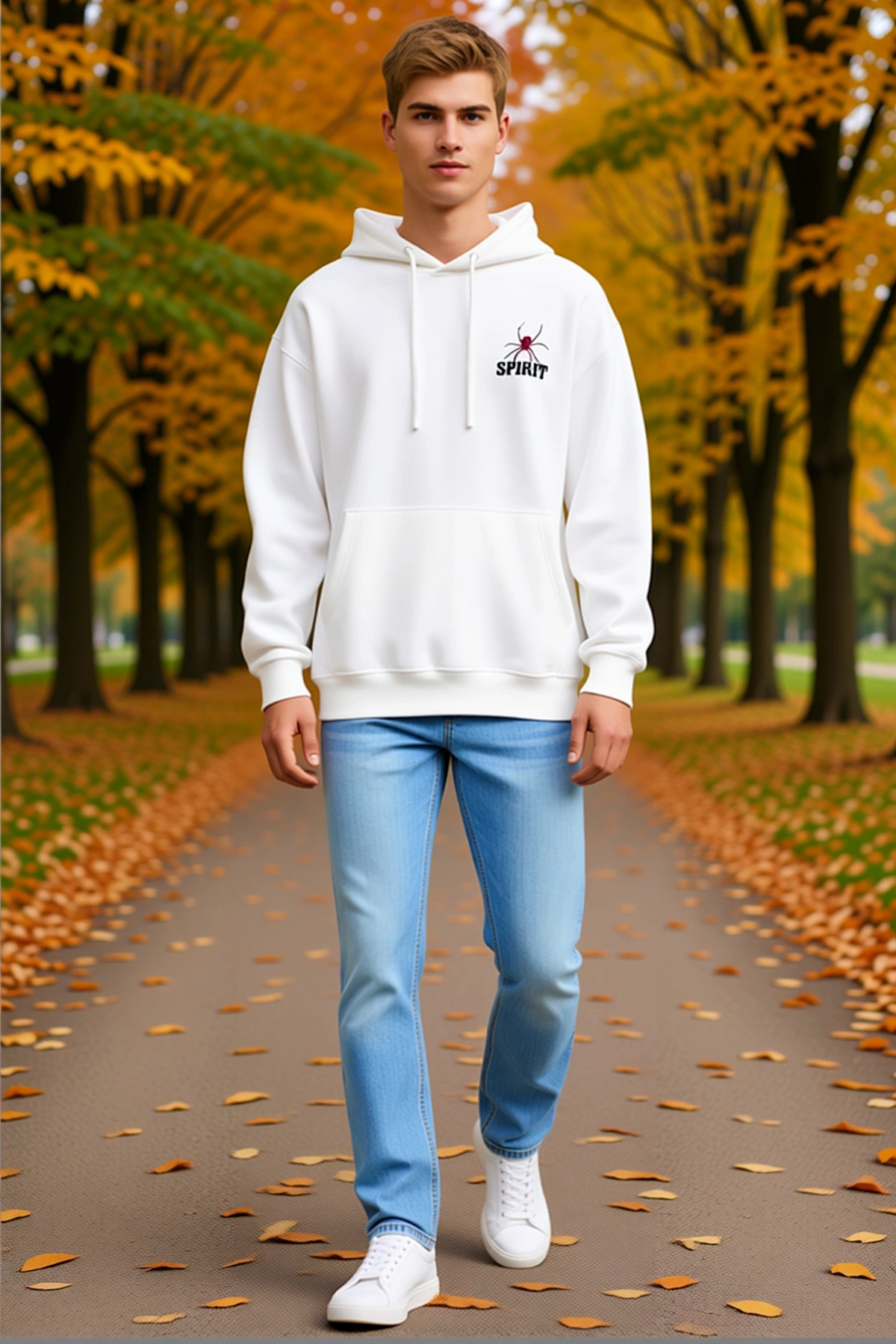Erkek Örümcek Desenli Kapşonlu Bol Kalıp Sweatshirt Ribana Manşetli Kanguru Cep Günlük Rahat Stil