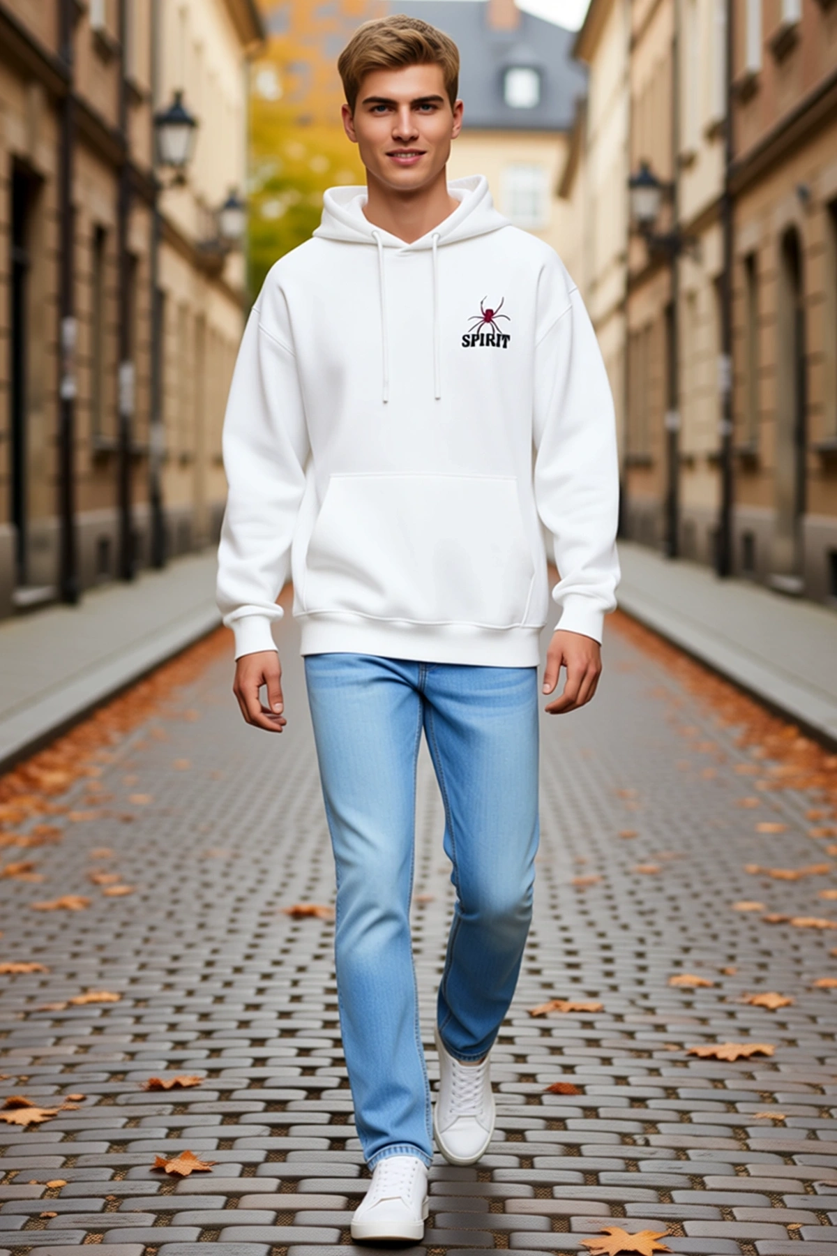 Erkek Örümcek Desenli Kapşonlu Bol Kalıp Sweatshirt Ribana Manşetli Kanguru Cep Günlük Rahat Stil