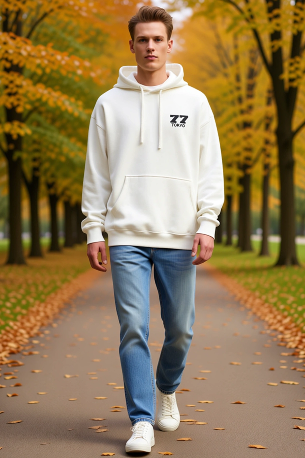 Erkek Kapşonlu Rakam ve Yazı Baskılı Oversize Sweatshirt Kanguru Cepli Düşük Omuz Rahat Günlük Stil
