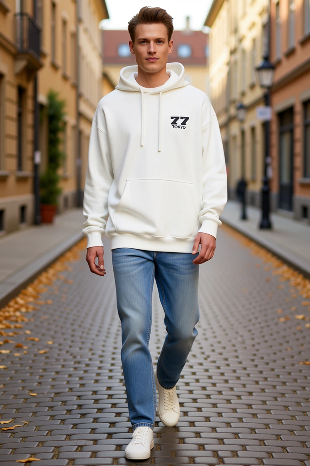 Erkek Kapşonlu Rakam ve Yazı Baskılı Oversize Sweatshirt Kanguru Cepli Düşük Omuz Rahat Günlük Stil