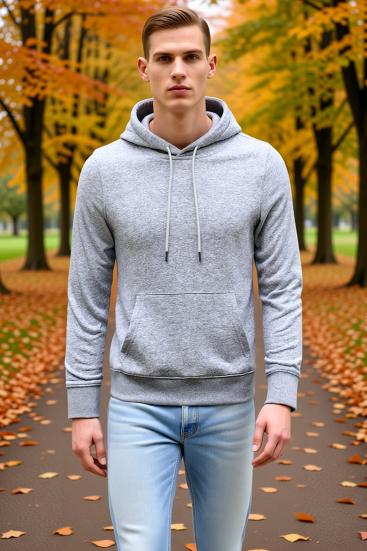 Erkek Uzun Kollu Kapşonlu Basic Hoodie Sweatshirt Düz Kesim Kanguru Cepli Ribana Etekli Rahat Günlük