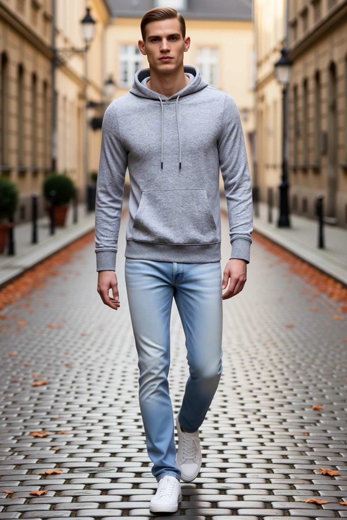 Erkek Uzun Kollu Kapşonlu Basic Hoodie Sweatshirt Düz Kesim Kanguru Cepli Ribana Etekli Rahat Günlük