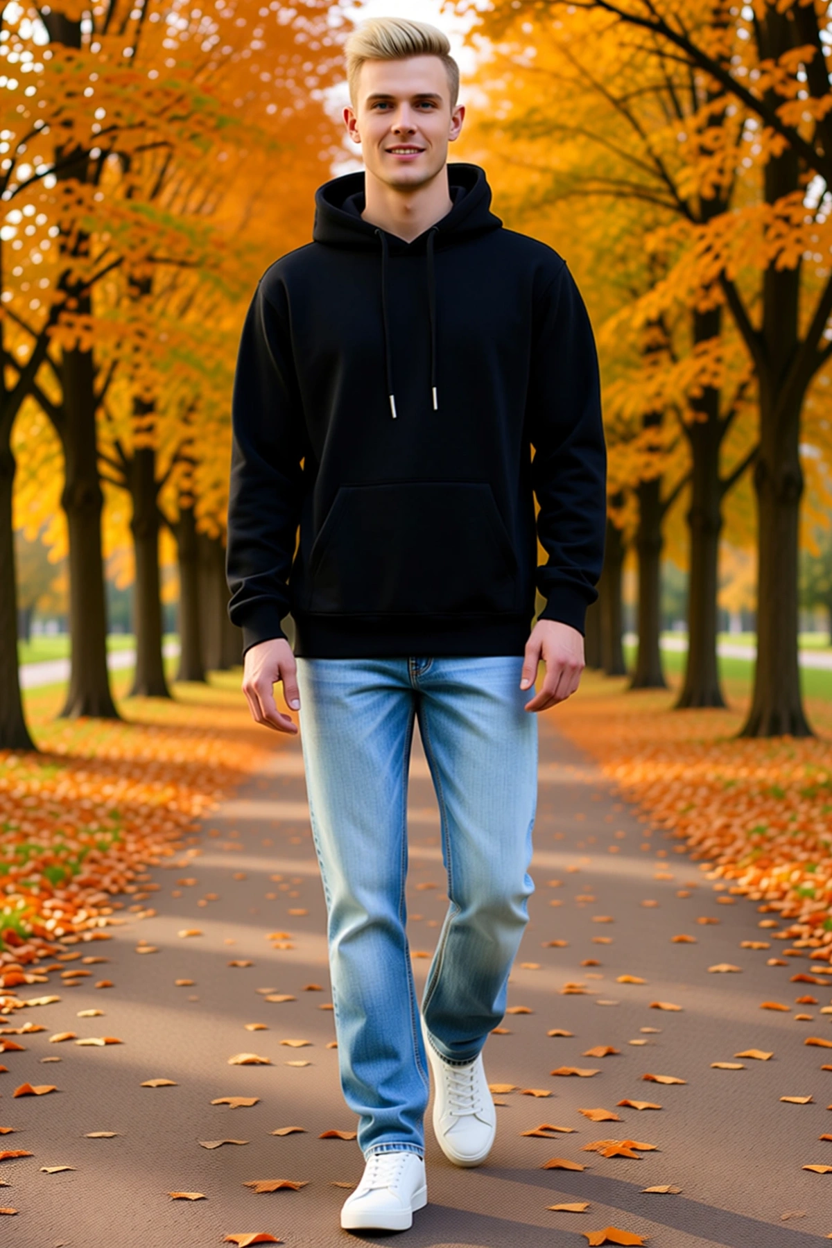 Erkek Basic Kapşonlu Sweatshirt Düz Model Uzun Kol Bağcıklı Kanguru Cep Ribanalı Bilek Rahat Stil