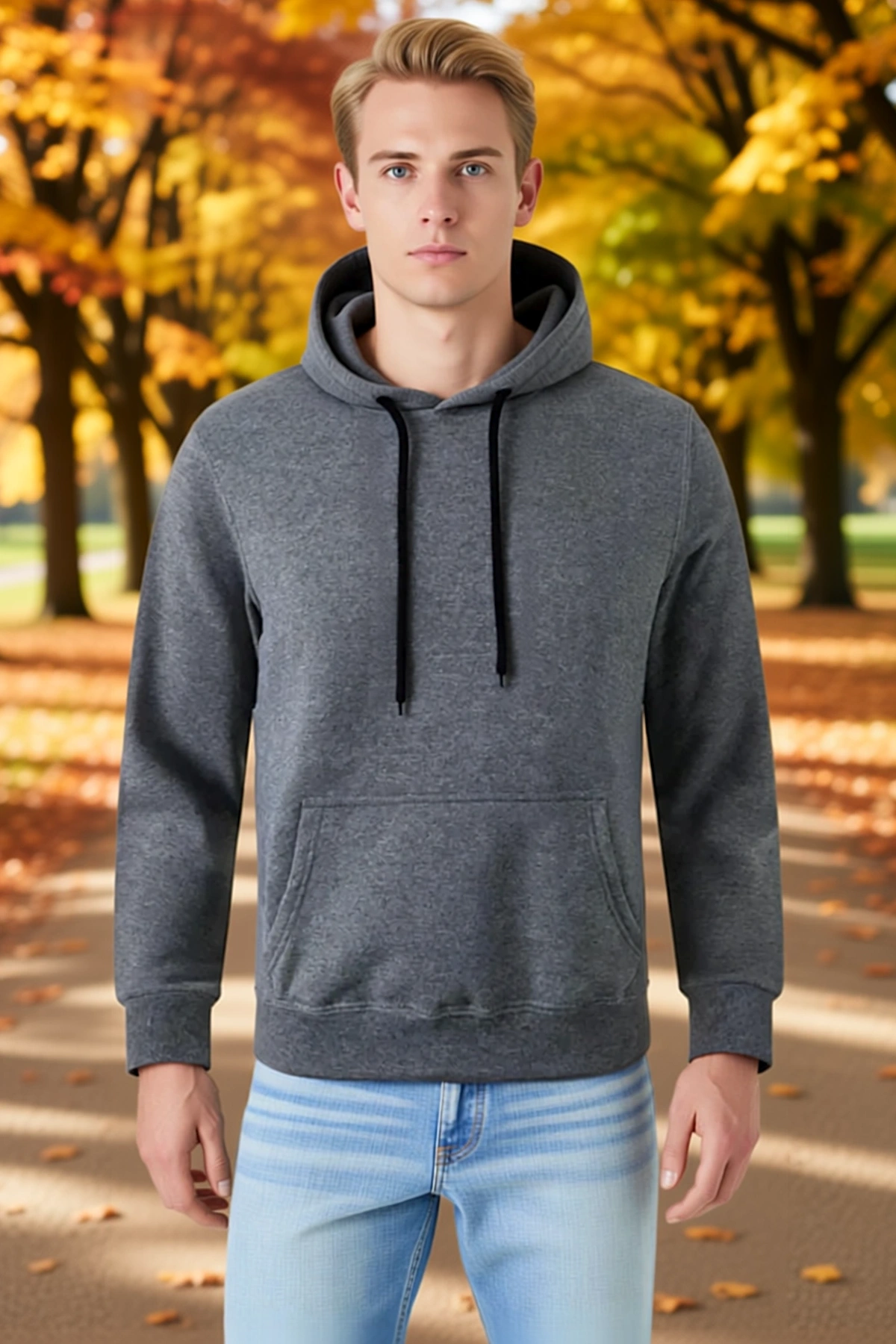 Erkek Kapşonlu Düz Sweatshirt Hoodie Uzun Kollu Dolgun Kesim Kanguru Cepli Ribana Manşetli Günlük