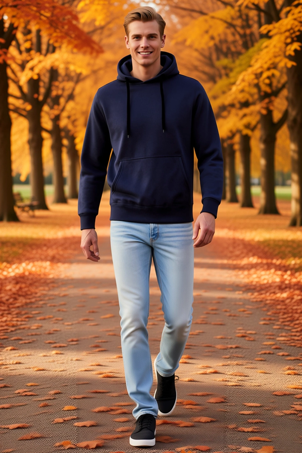 Erkek Uzun Kollu Basic Hoodie Kapşonlu Düz Sweatshirt Ribana Bitişli Kanguru Cepli Sezonluk Rahat