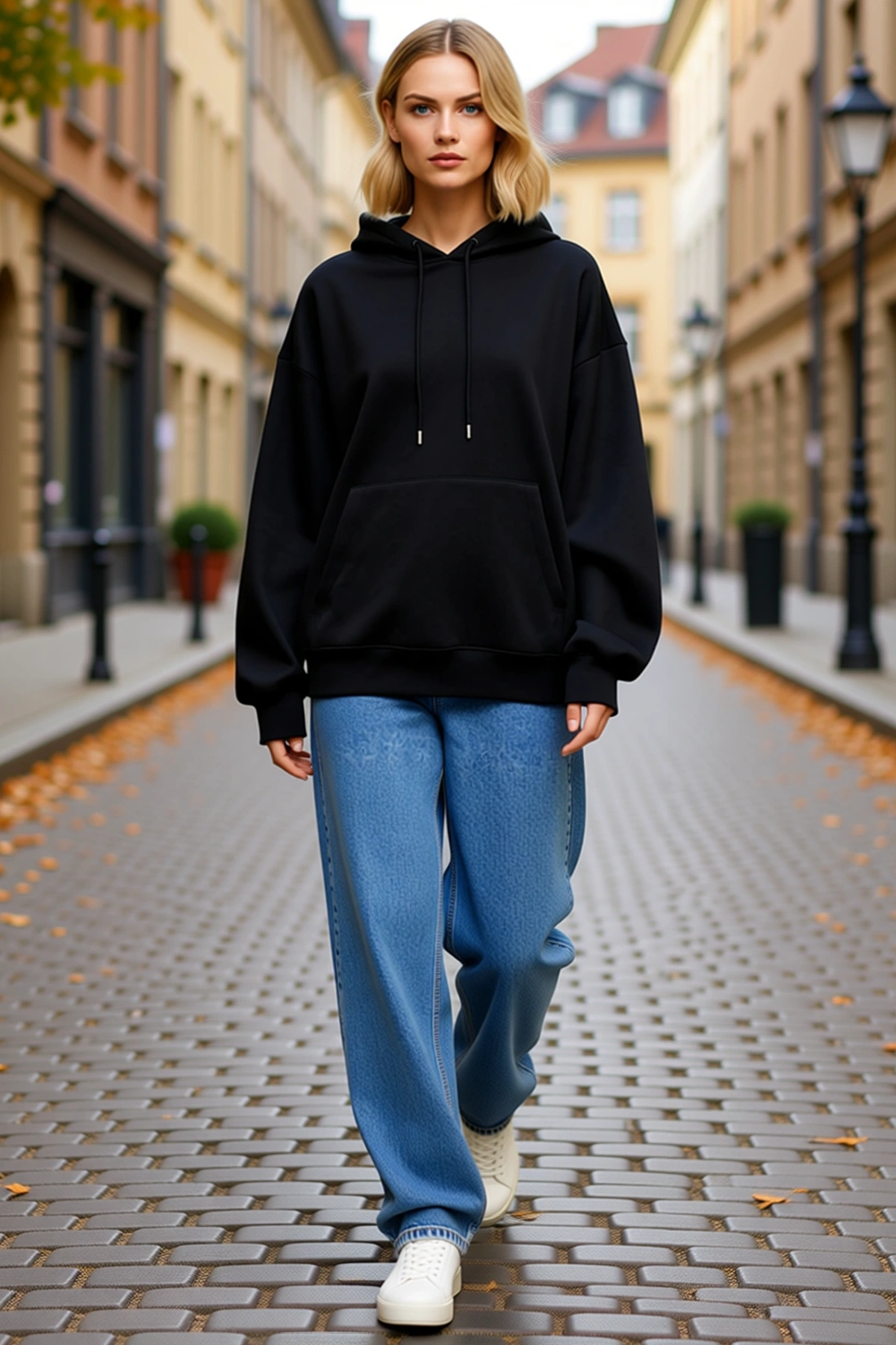 Kadın Uzun Kollu Kapşonlu Basic Sweatshirt Hoodie Düşük Omuzlu Kanguru Cepli Bol Kesim Günlük Rahat