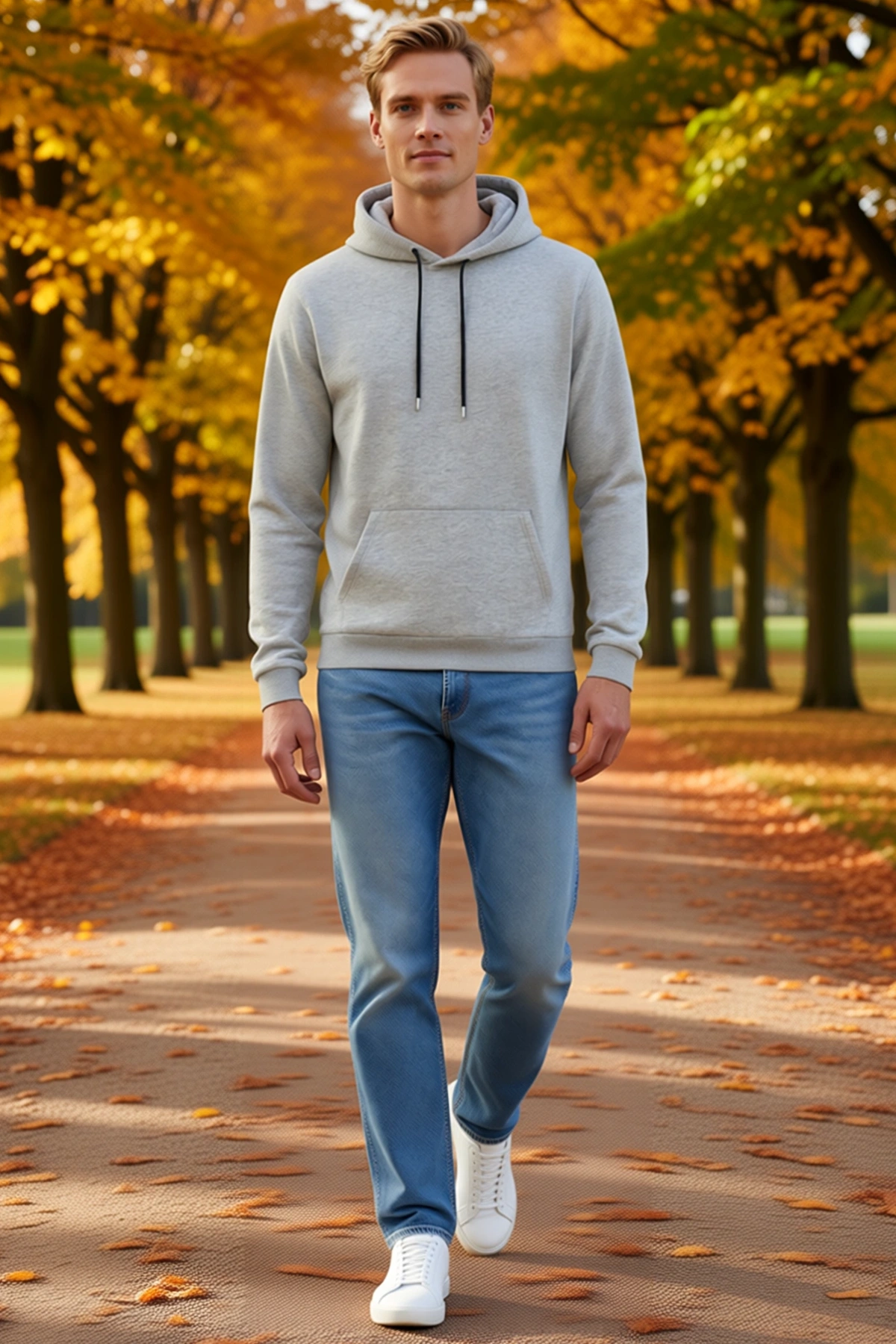 Erkek Kapşonlu Sweatshirt Hoodie Melanj Dokulu Uzun Kol Kanguru Cepli Bağcıklı Ribana Manşetli Rahat