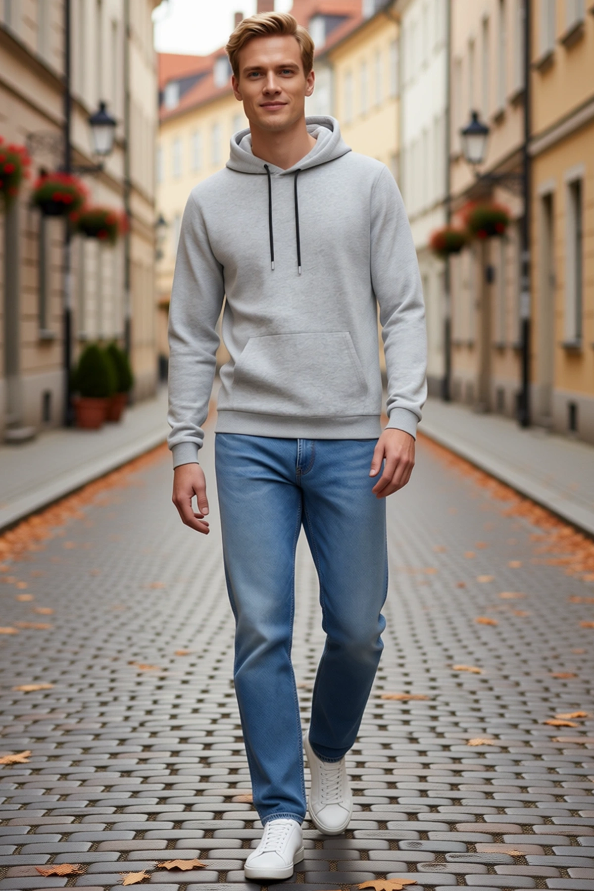Erkek Kapşonlu Sweatshirt Hoodie Melanj Dokulu Uzun Kol Kanguru Cepli Bağcıklı Ribana Manşetli Rahat