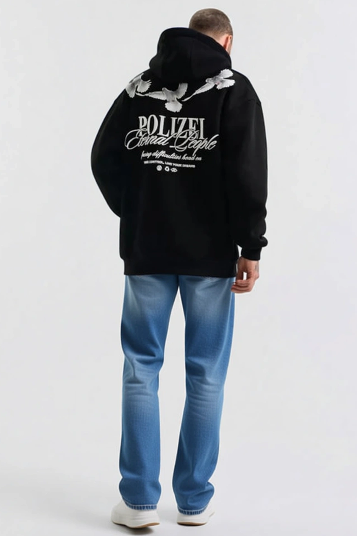 Erkek Oversize Kapüşonlu Sweatshirt Güvercin Baskılı Kanguru Cepli Uzun Kollu Salaş Kesim Günlük