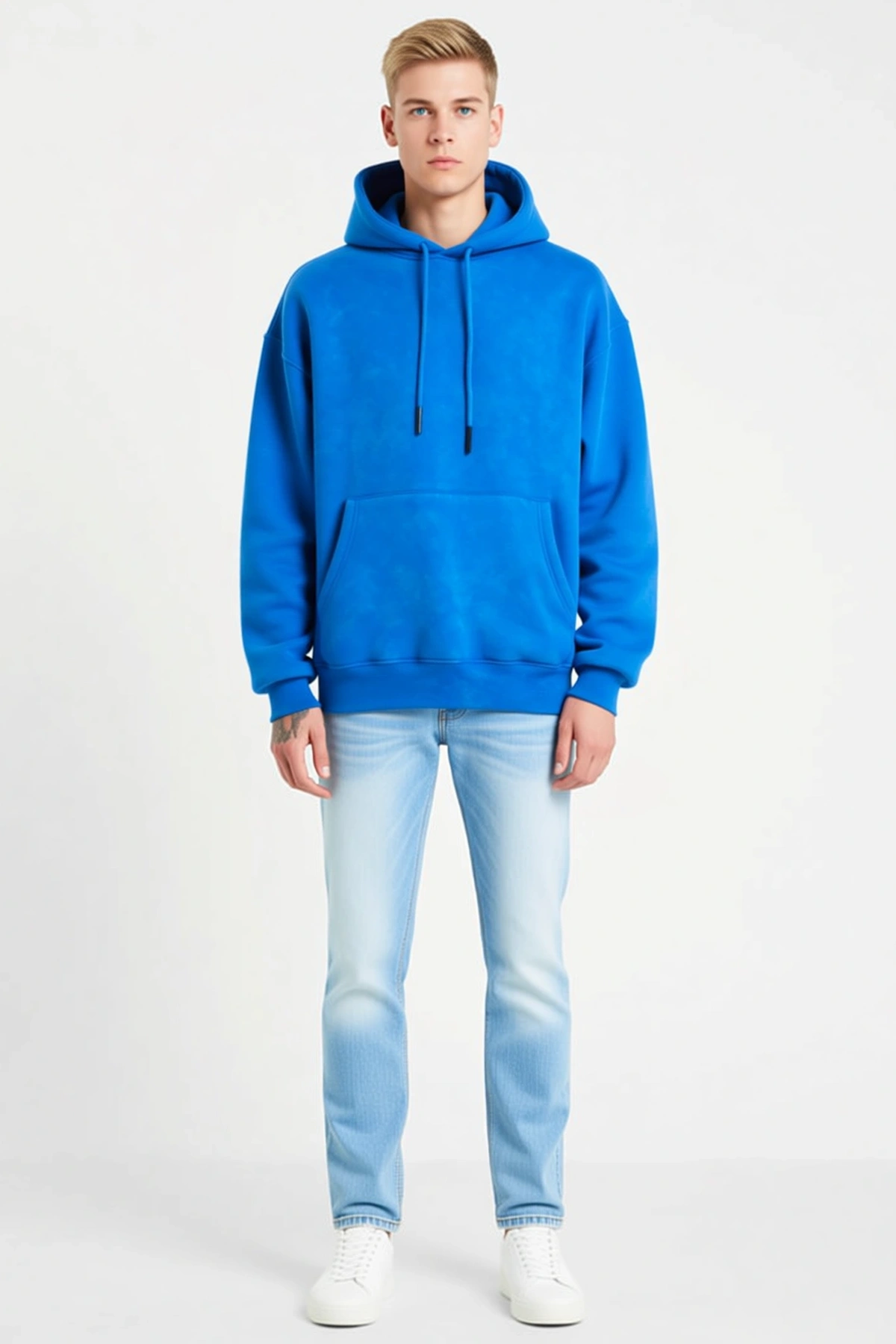 Erkek Double Oversize Kapüşonlu Yıkamalı Sweatshirt Kanguru Cepli Bağcıklı Uzun Kollu Salaş Günlük