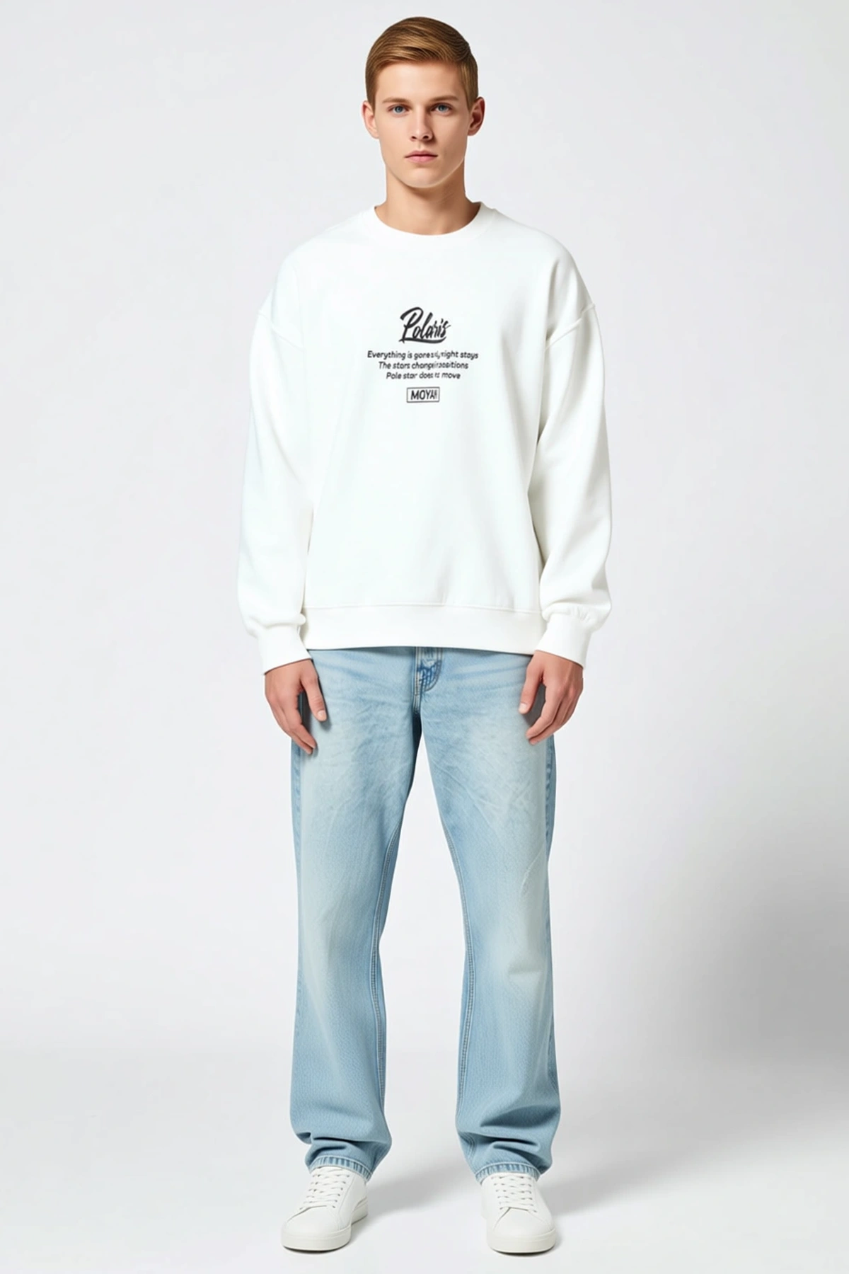 Erkek Kışlık Bisiklet Yaka Ön Ve Arka Baskılı Oversize Sweatshirt Yazılı Düşük Omuz Uzun Kollu Rahat