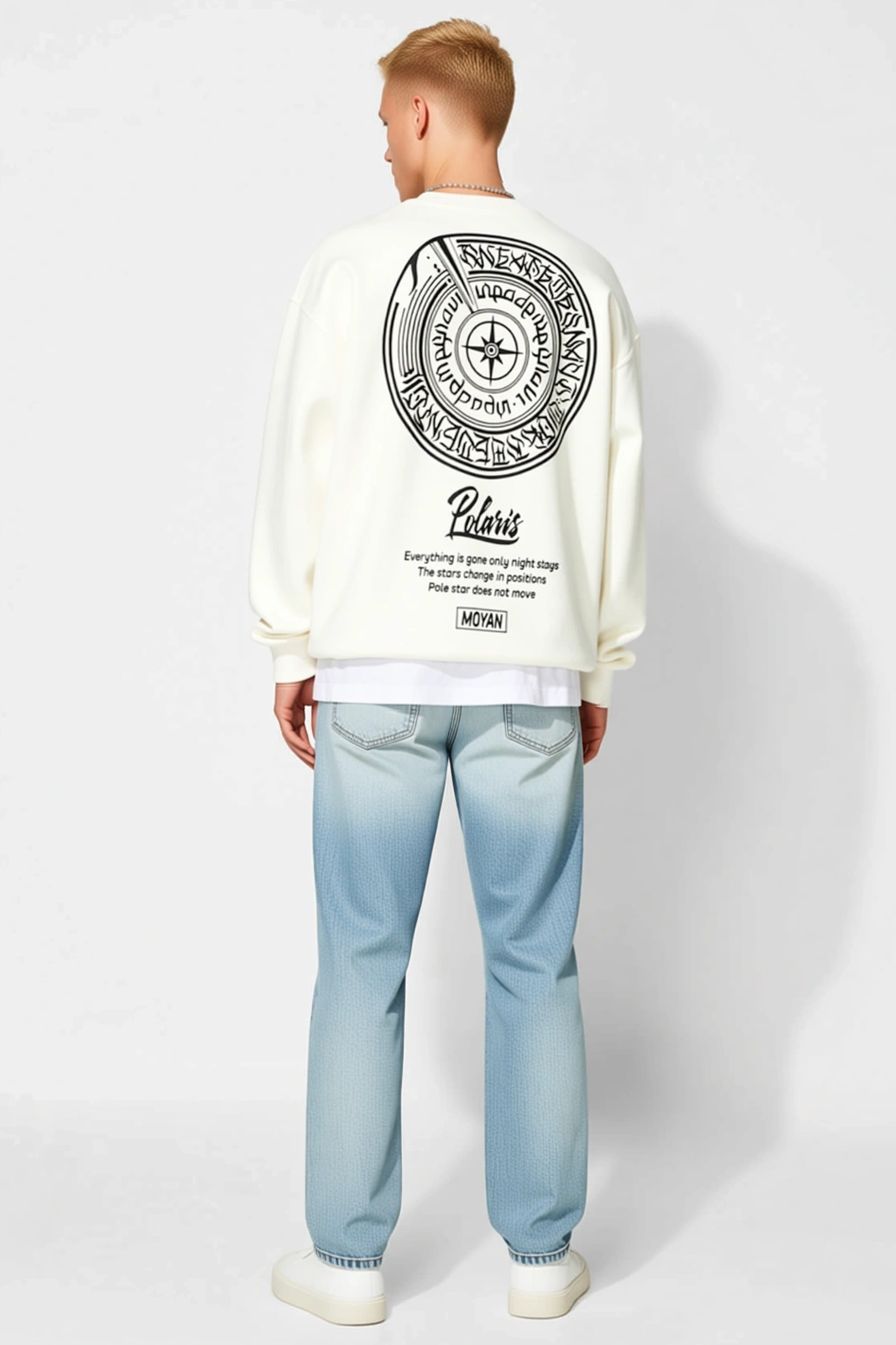 Erkek Kışlık Bisiklet Yaka Ön Ve Arka Baskılı Oversize Sweatshirt Yazılı Düşük Omuz Uzun Kollu Rahat
