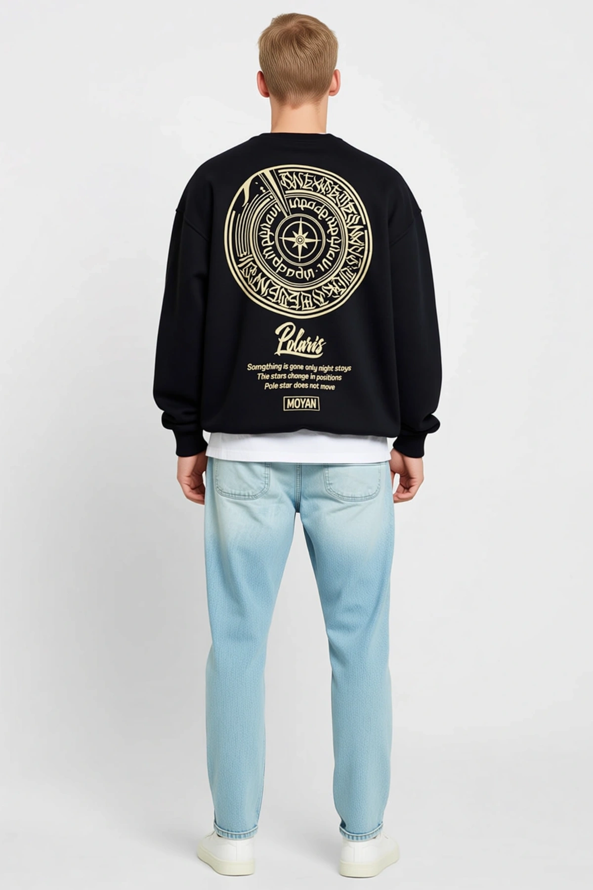 Erkek Kışlık Bisiklet Yaka Ön Ve Arka Baskılı Oversize Sweatshirt Önü Yazılı Düşük Omuz Uzun Kollu