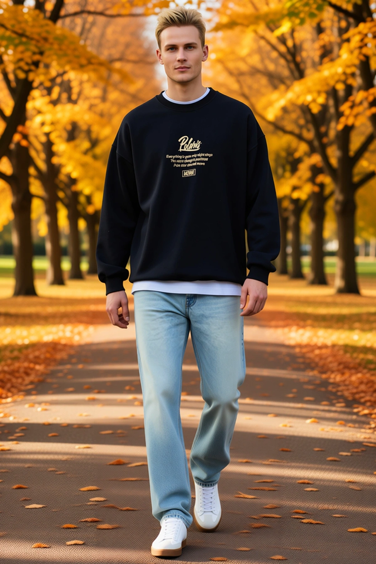 Erkek Kışlık Bisiklet Yaka Ön Ve Arka Baskılı Oversize Sweatshirt Önü Yazılı Düşük Omuz Uzun Kollu