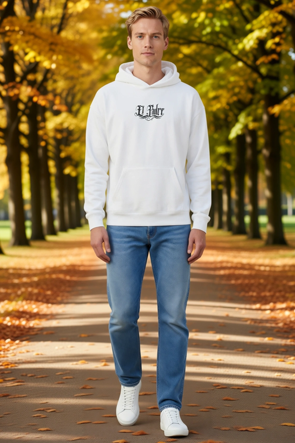 Erkek Üç İplik Penye Kapşonlu Baskılı Oversize Sweatshirt Kanguru Cepli Düşük Omuz Uzun Kollu Rahat