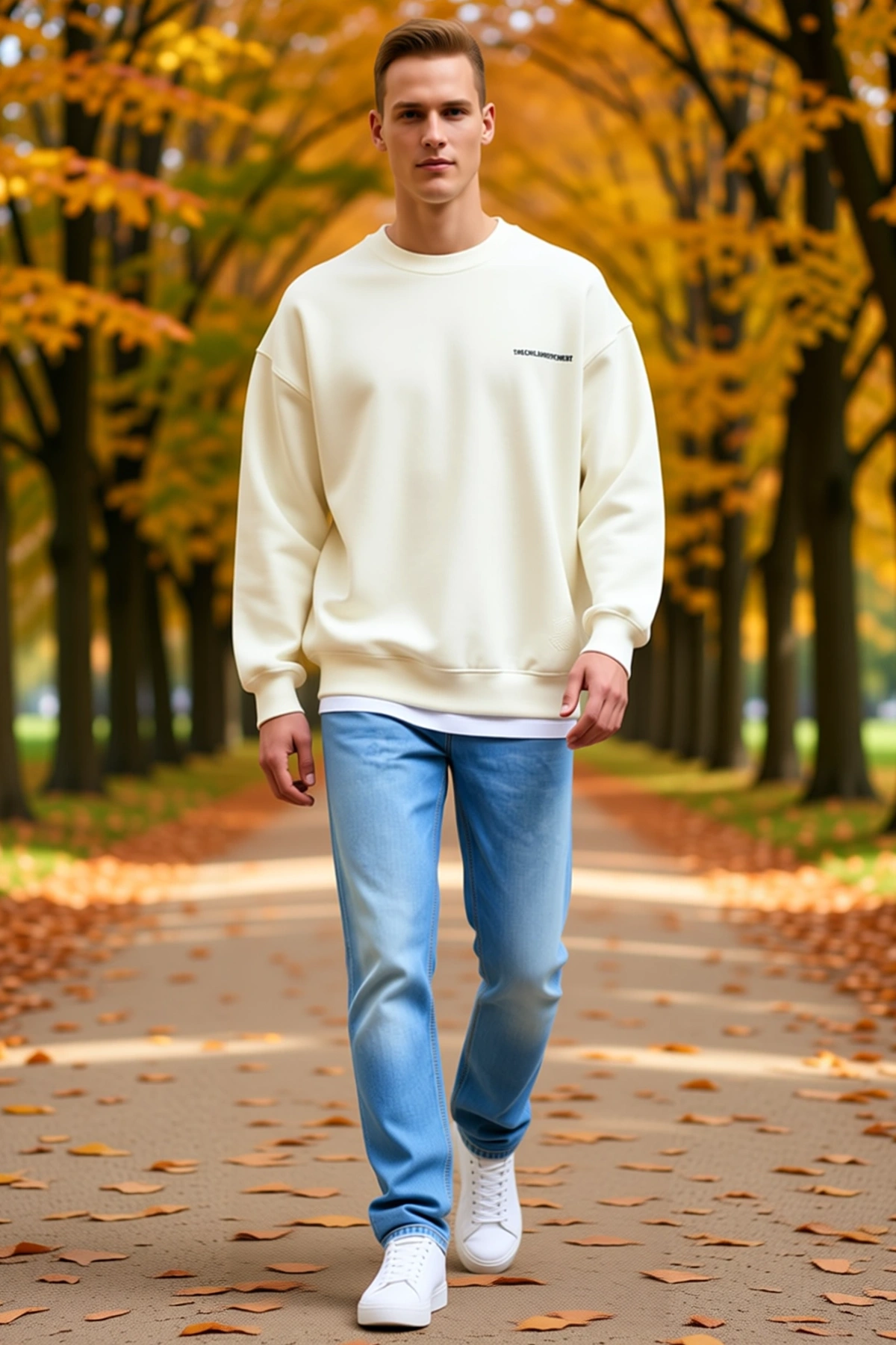 Erkek Kışlık Bisiklet Yaka Oversize Sırt Baskılı Sweatshirt Büyük Harf Yazılı Düşük Omuz Uzun Kollu