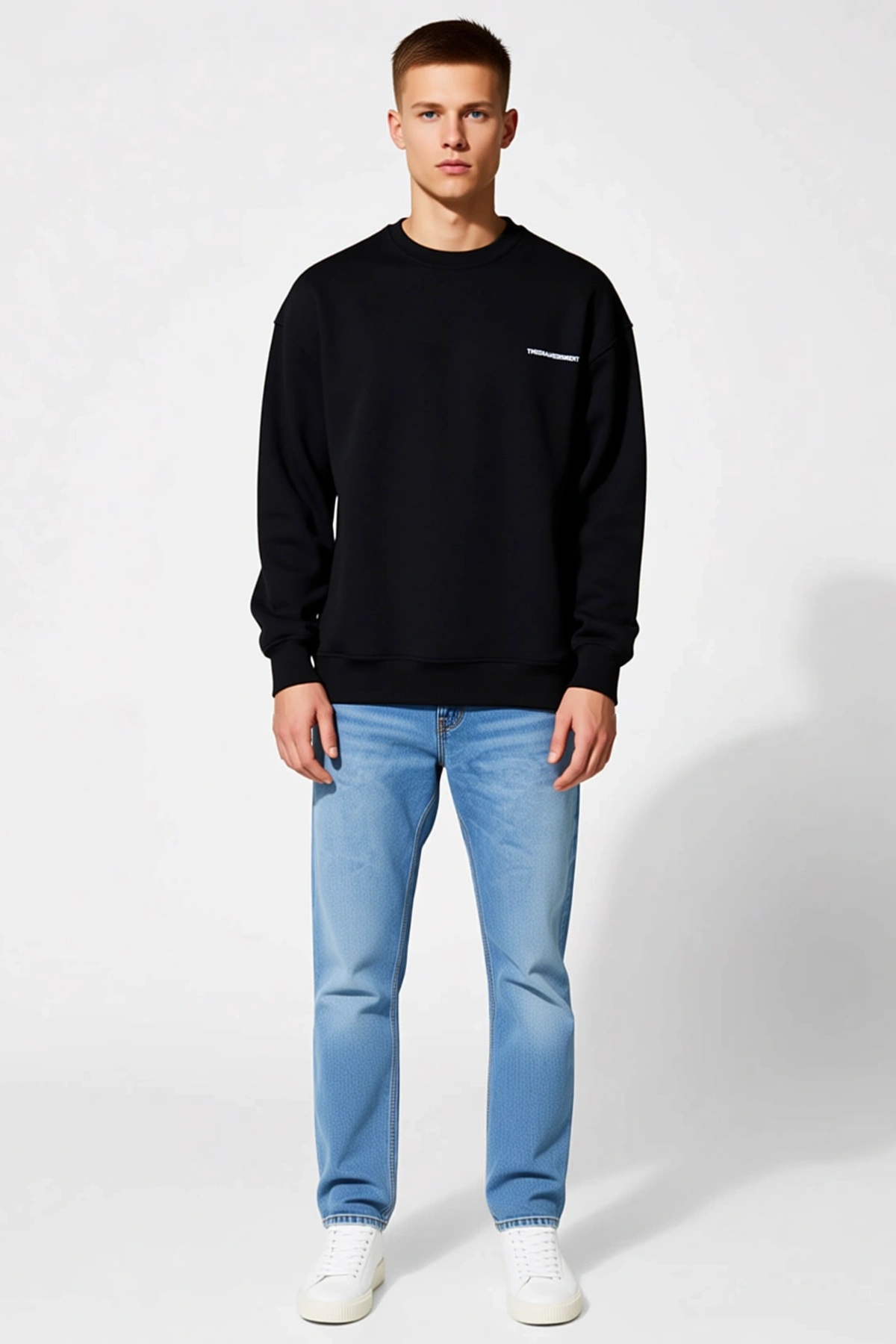 Erkek Kışlık Bisiklet Yaka Oversize Baskılı Sweatshirt Sırt Yazılı Ribanalı Düşük Omuz Konforlu