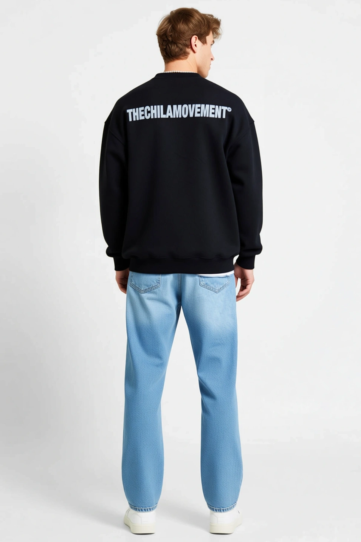 Erkek Kışlık Bisiklet Yaka Oversize Baskılı Sweatshirt Sırt Yazılı Ribanalı Düşük Omuz Konforlu