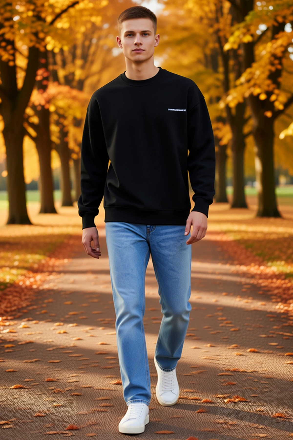 Erkek Kışlık Bisiklet Yaka Oversize Baskılı Sweatshirt Sırt Yazılı Ribanalı Düşük Omuz Konforlu
