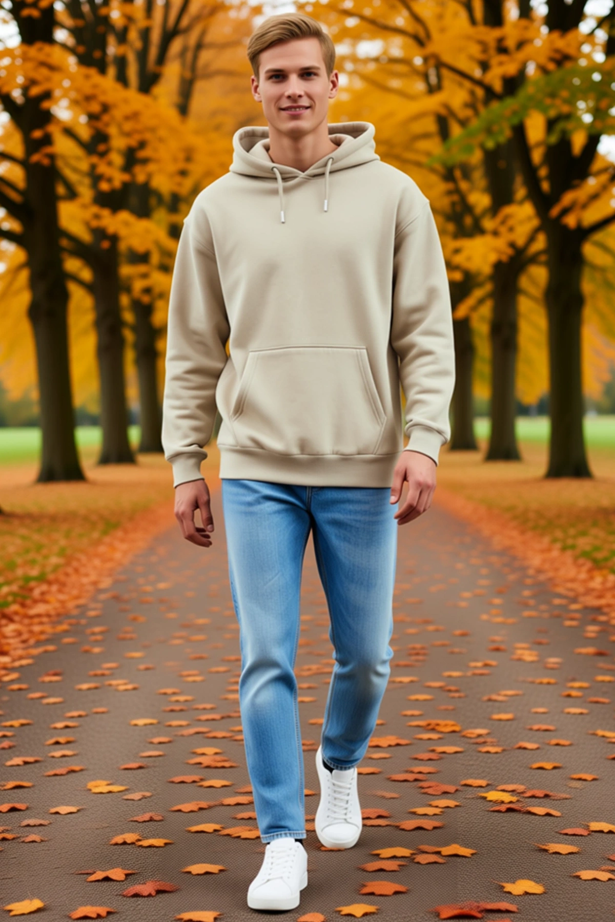 Erkek Üç İplik Penye Kapşonlu Basic Sweatshirt Kanguru Cepli Oversize Bağcıklı Düşük Omuz Uzun Kollu
