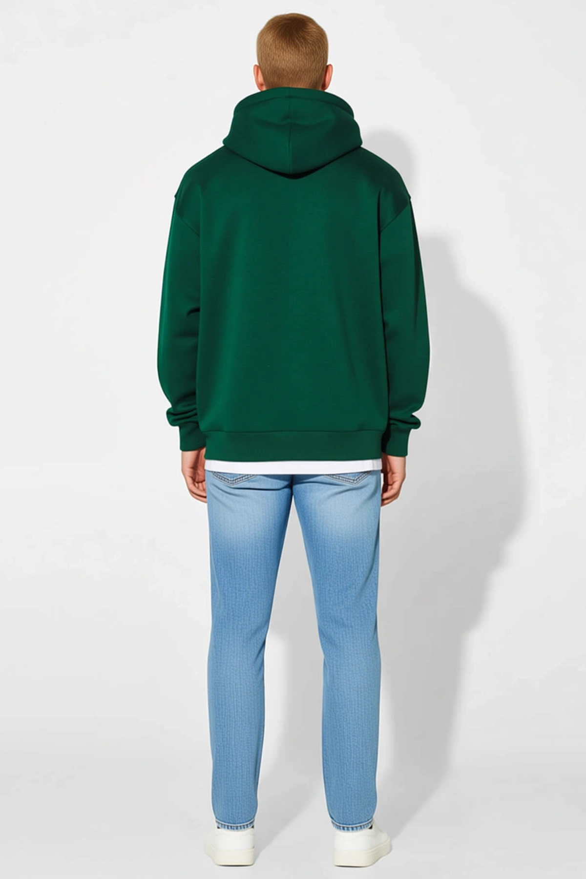 Erkek Üç İplik Penye Kapşonlu Basic Sweatshirt Geniş Kapüşonlu Oversize Düşük Omuz Uzun Kollu Rahat
