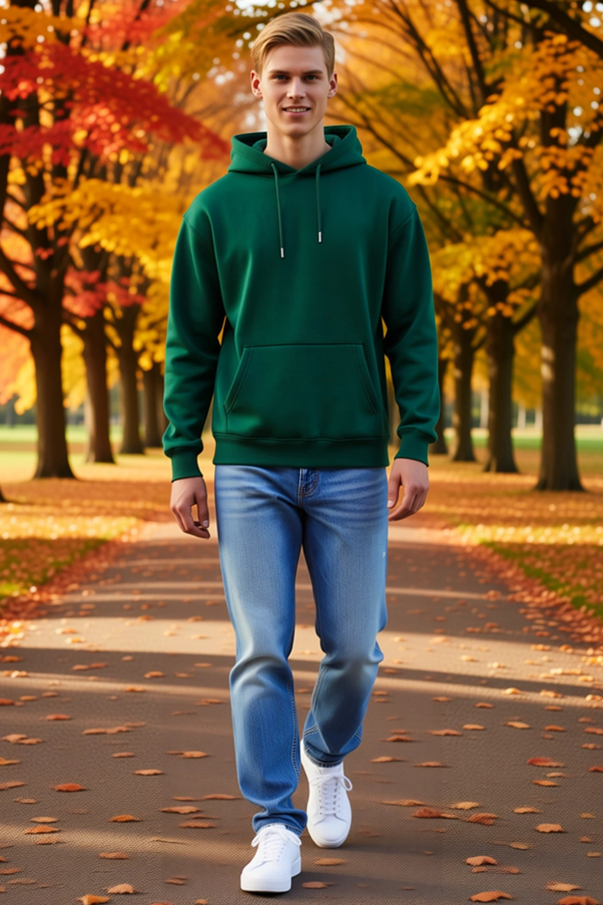 Erkek Üç İplik Penye Kapşonlu Basic Sweatshirt Geniş Kapüşonlu Oversize Düşük Omuz Uzun Kollu Rahat