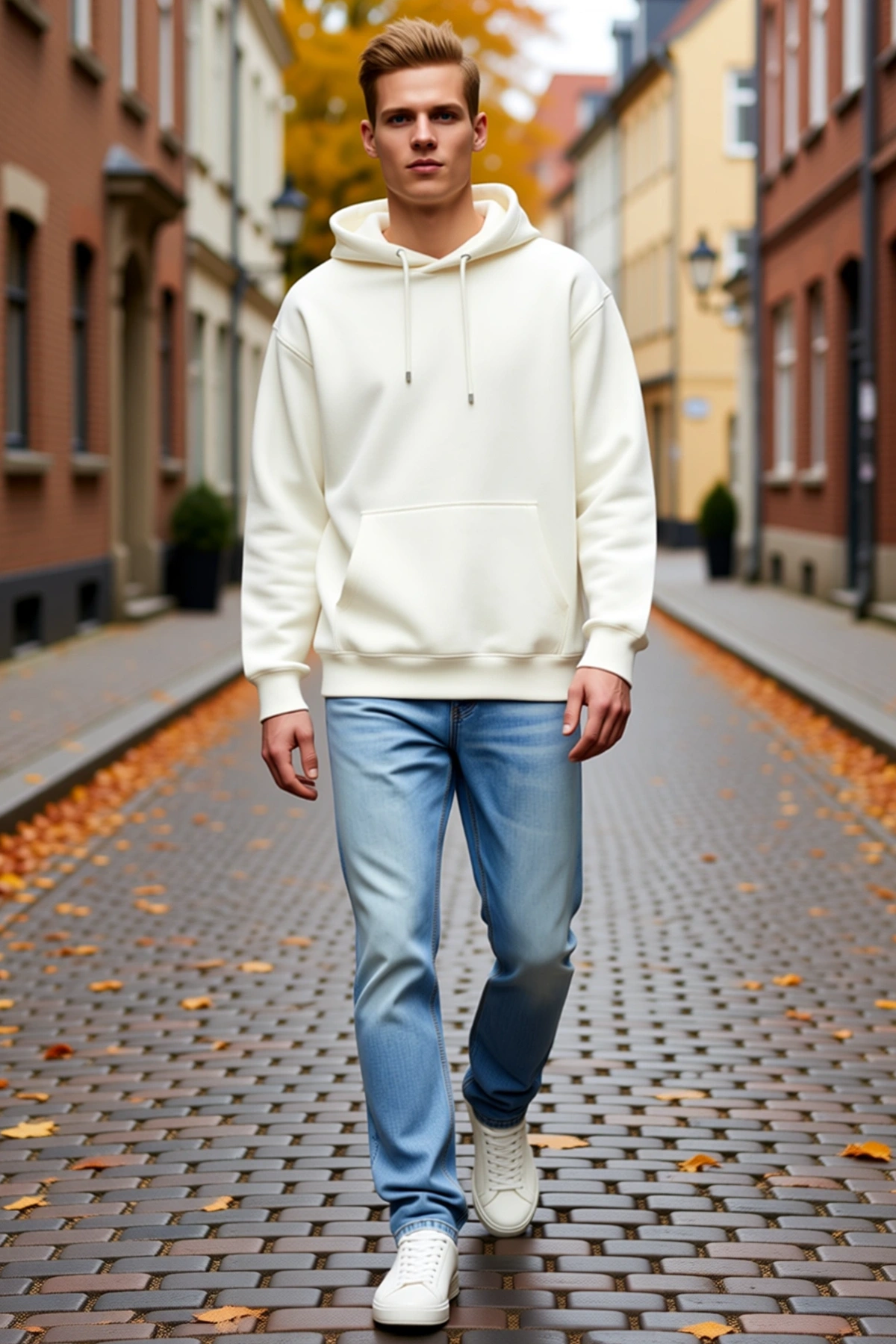 Erkek Üç İplik Penye Kapşonlu Basic Sweatshirt Bağcıklı Kanguru Cepli Oversize Düşük Omuz Konforlu