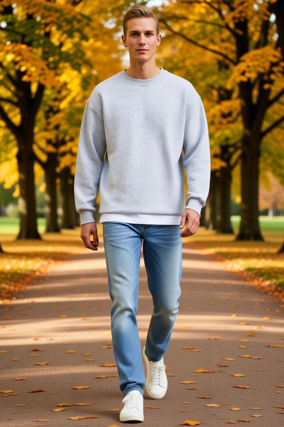 Erkek Kışlık Bisiklet Yaka Üç İplik Melanj Dokulu Basic Sweatshirt Düşük Omuzlu Ribanalı Rahat Kesim