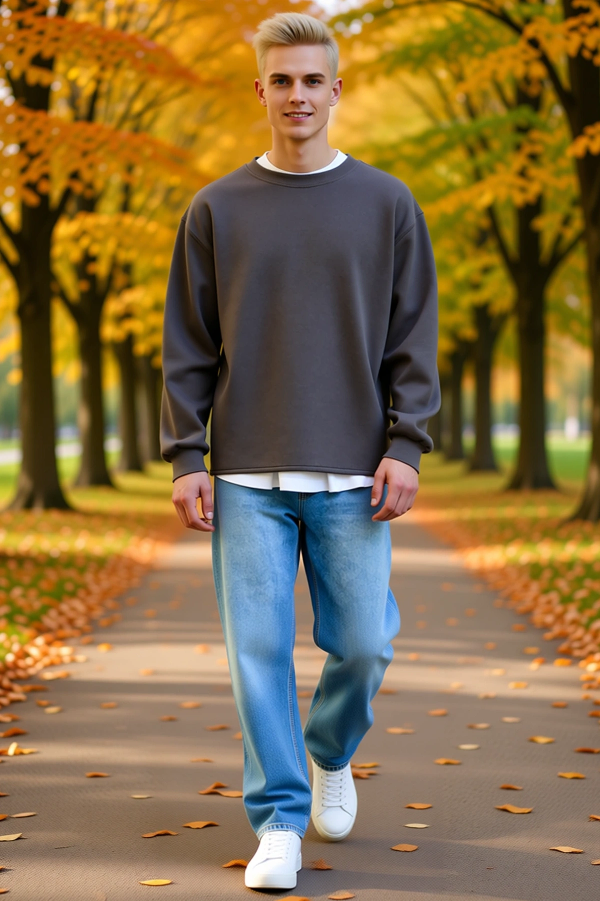 Erkek Kışlık Bisiklet Yaka Üç İplik Oversize Basic Sweatshirt Düşük Omuz Ribanalı Kol Rahat Kesim