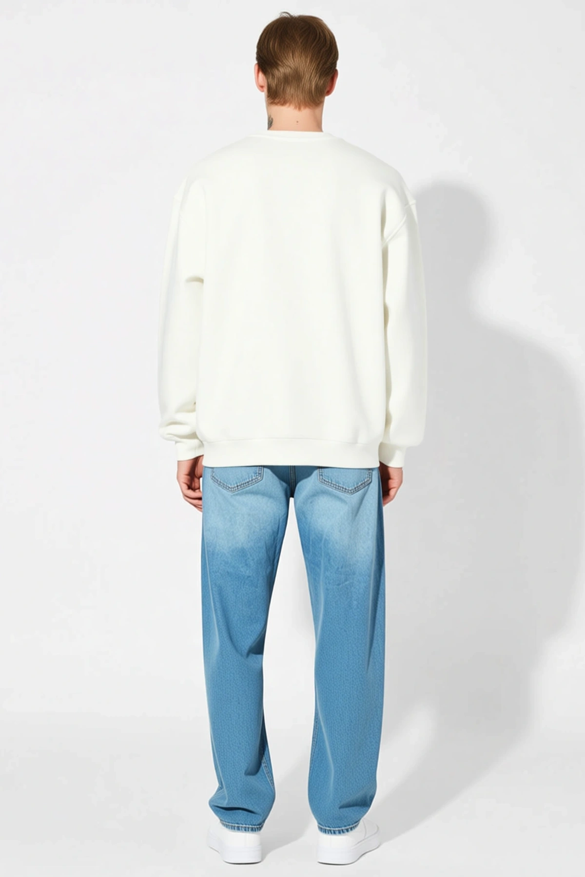 Erkek Kışlık Bisiklet Yaka Üç İplik Bol Kalıp Basic Sweatshirt Düz Yüzeyli Ribanalı Alt Günlük Kesim