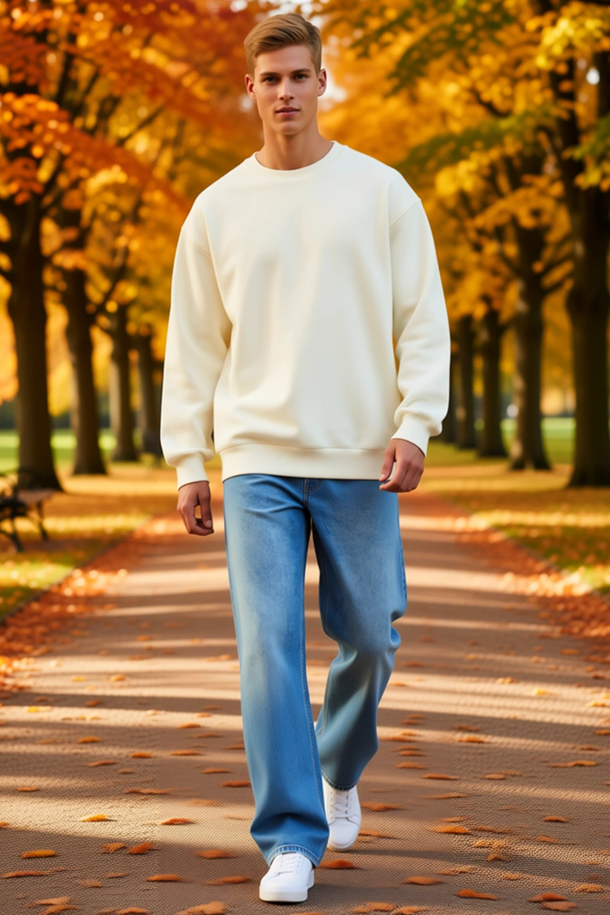 Erkek Kışlık Bisiklet Yaka Üç İplik Bol Kalıp Basic Sweatshirt Düz Yüzeyli Ribanalı Alt Günlük Kesim