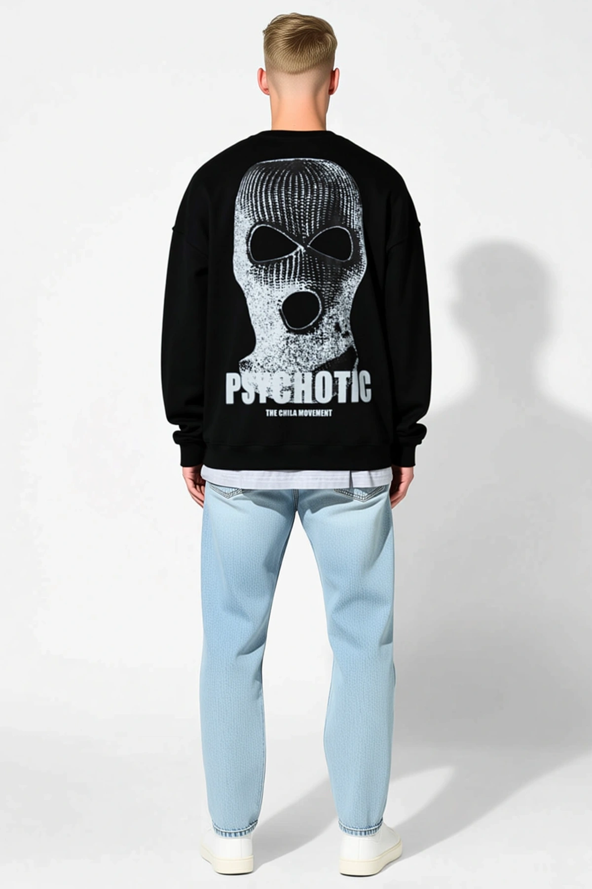 Erkek Kışlık Bisiklet Yaka Baskılı Oversize Sweatshirt Önü Grafik Desenli Ribanalı Manşet Rahat Form