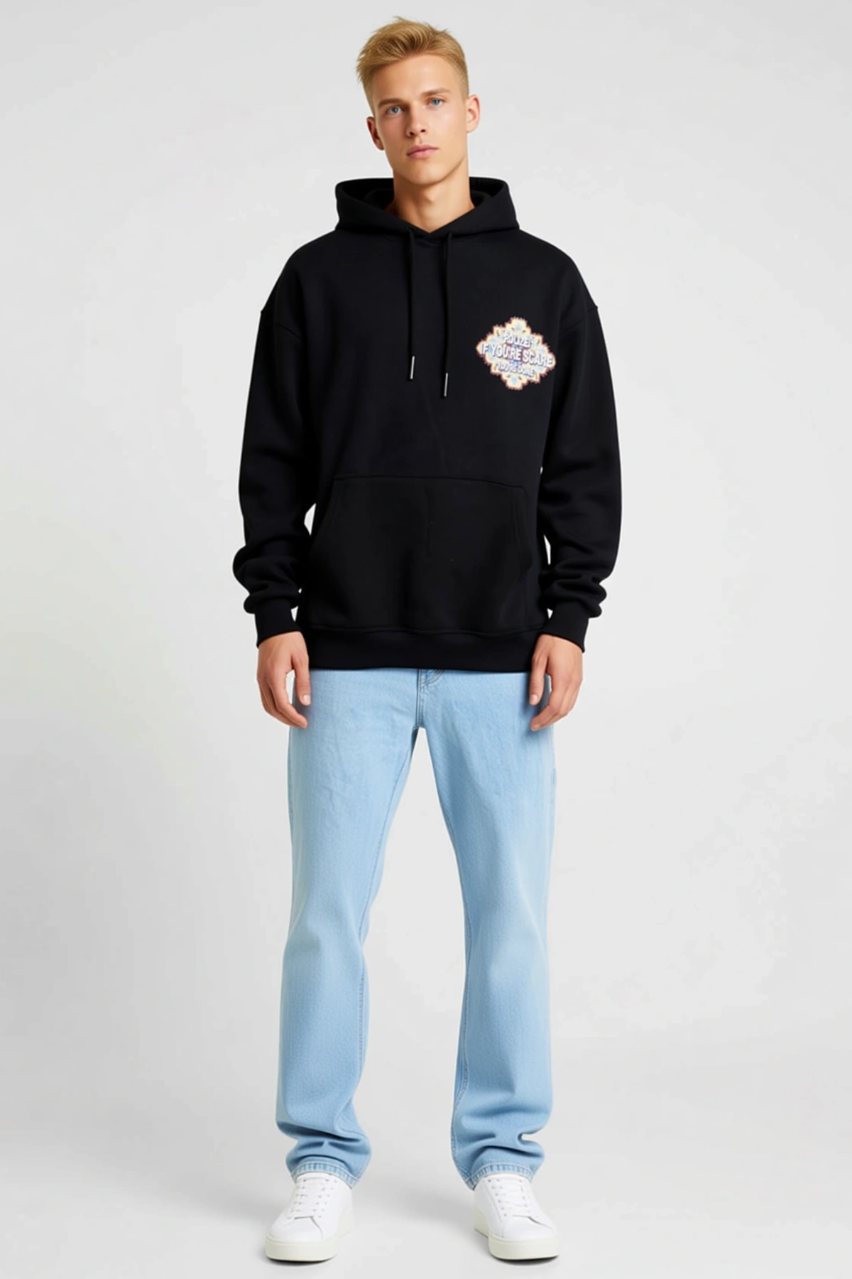 Erkek Oversize Kapüşonlu Sweatshirt Sırt Baskılı Kilim Desenli Rahat Kesim Günlük Kullanım Modern