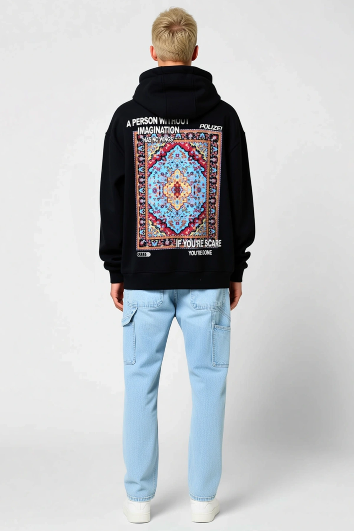 Erkek Oversize Kapüşonlu Sweatshirt Sırt Baskılı Kilim Desenli Rahat Kesim Günlük Kullanım Modern