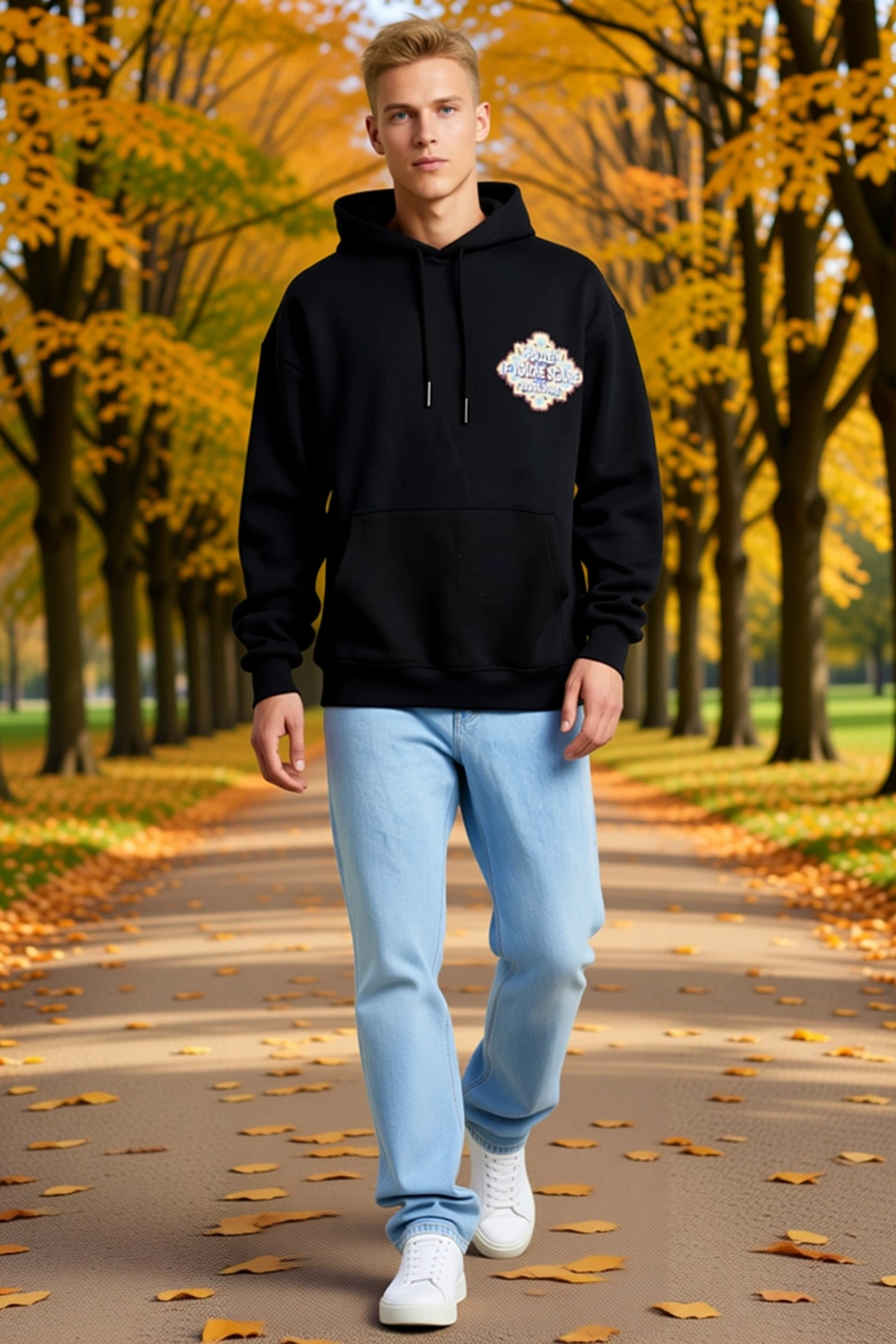 Erkek Oversize Kapüşonlu Sweatshirt Sırt Baskılı Kilim Desenli Rahat Kesim Günlük Kullanım Modern